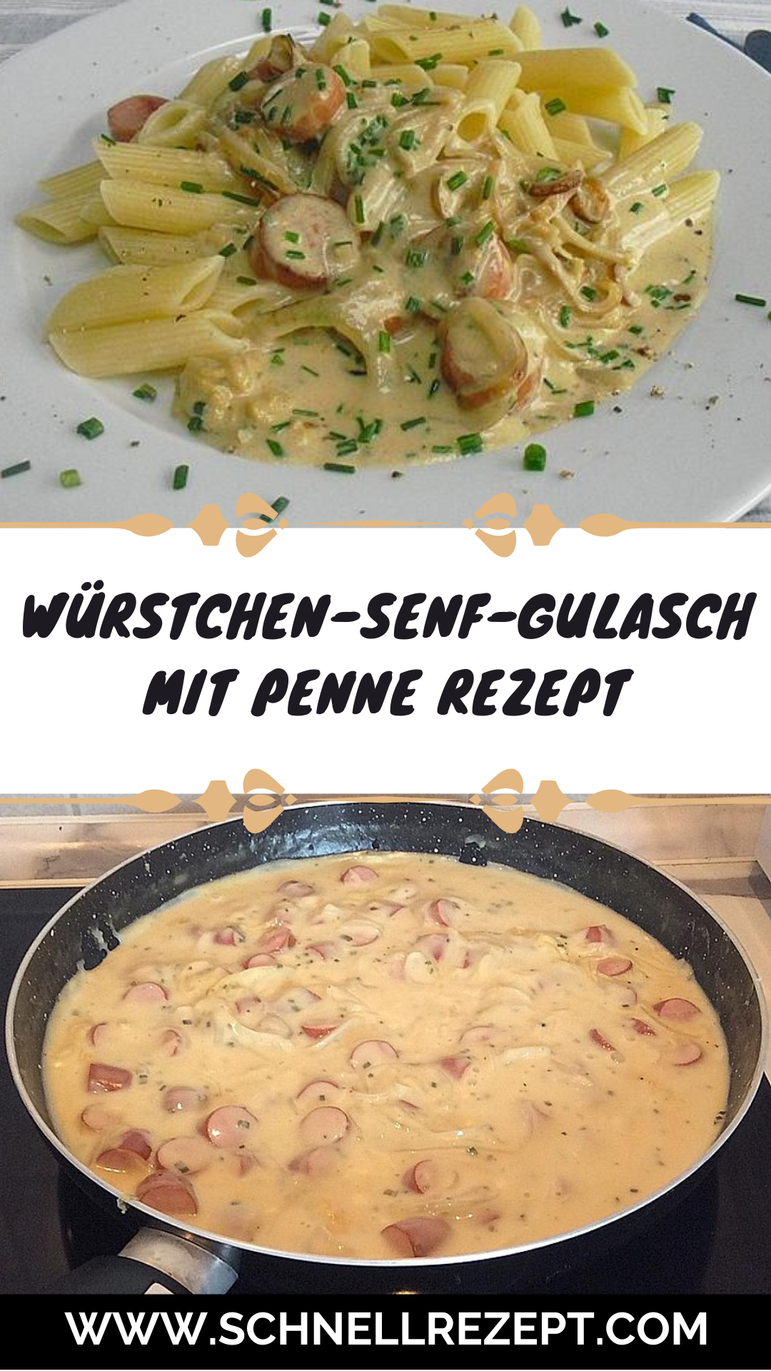 Würstchen-Senf-Gulasch mit Penne Rezept - Schnelle Rezepte