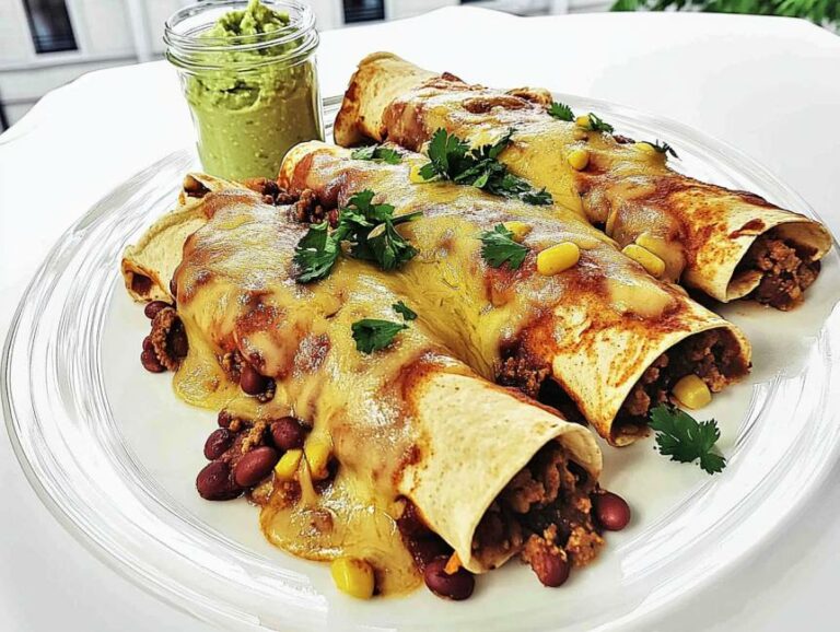 Enchiladas mit Hackfleisch gefüllt und überbacken