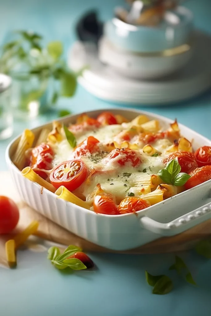 , Cremiger Nudelauflauf mit Tomaten und Mozzarella