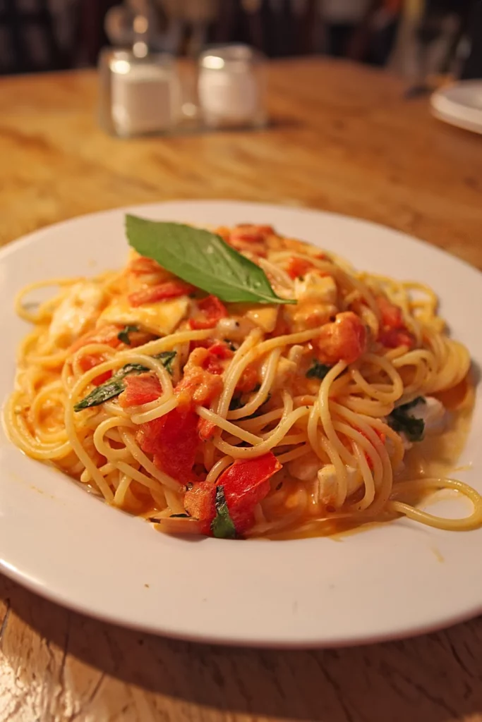 , Spaghetti mit Mozzarella Sauce
