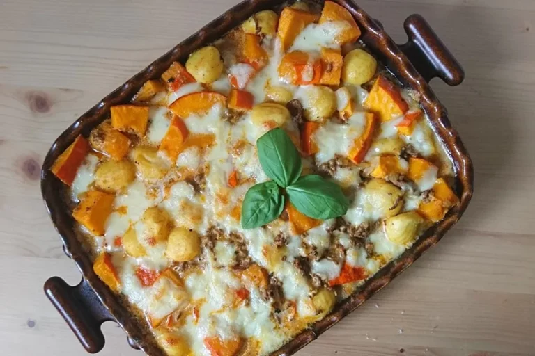 Saftiger Kürbis-Gnocchi-Auflauf mit Hackfleisch und Mozzarella