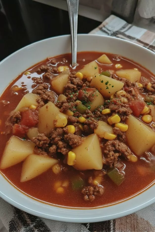 Homemade ground beef and vegetable stew