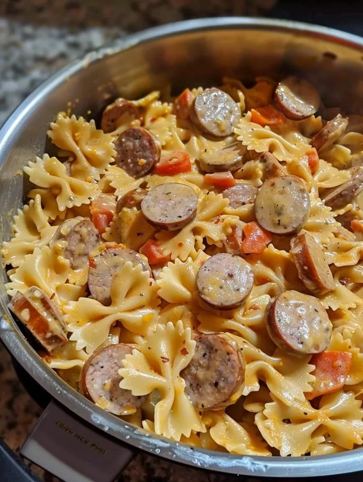 One pot cheesy smoked sausage pasta