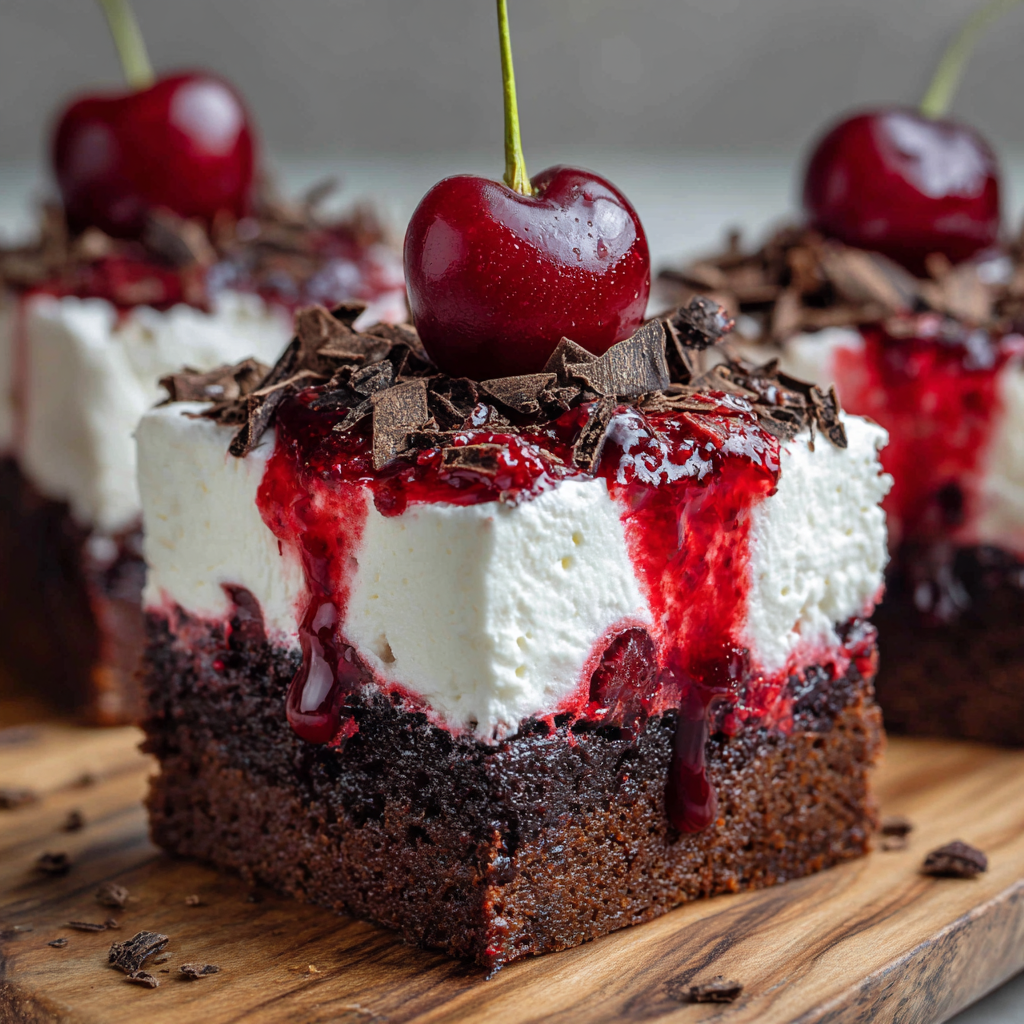 Black Forest Brownies (Fudgy, Cherry-Topped, Stabilized Cream)