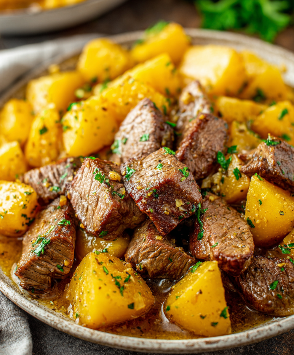 Cheddar Steak Potato Casserole