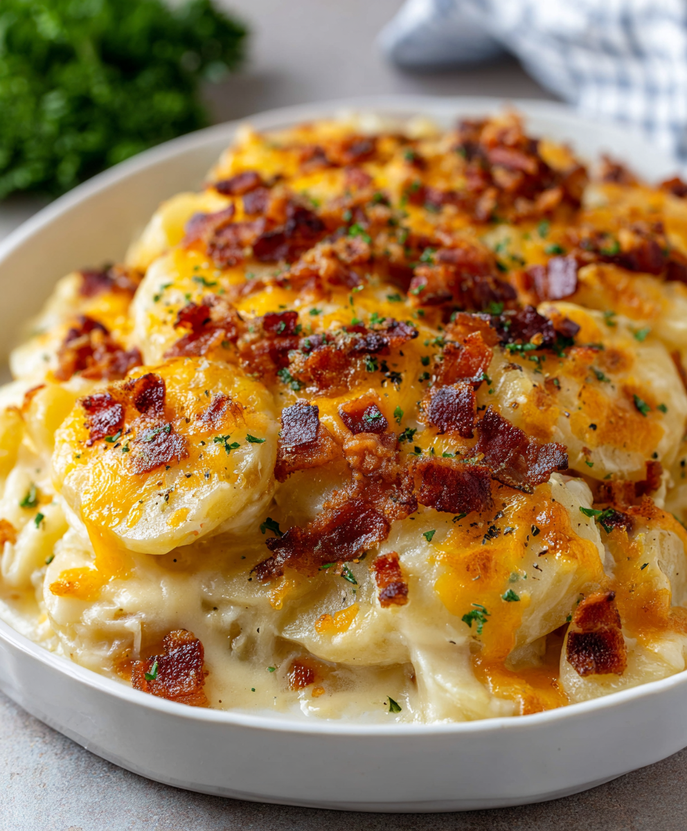 Cheesy Bacon Potato Gratin