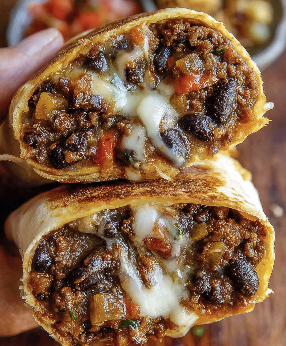 Cheesy Beef and Bean Burritos