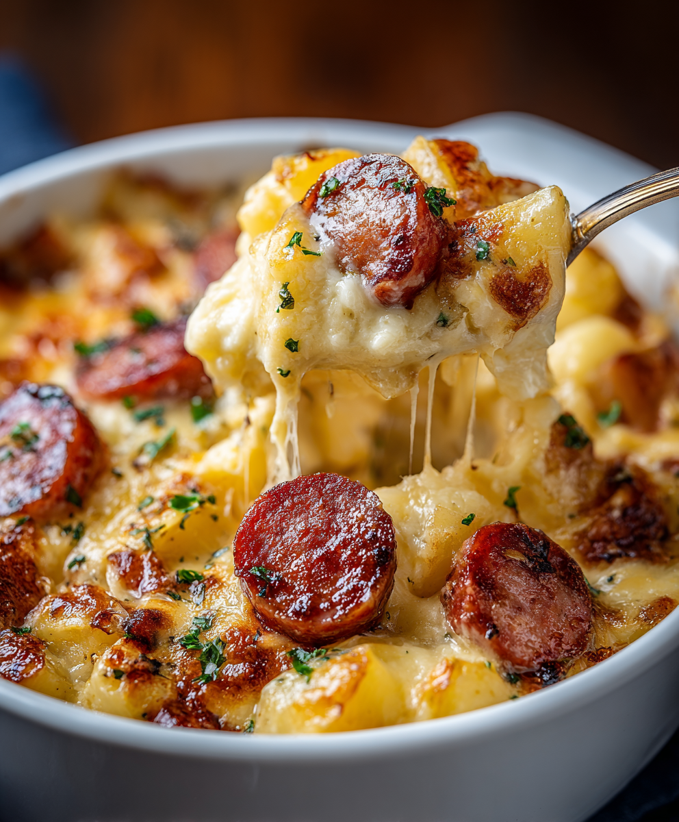 Cheesy Kielbasa Potato Casserole