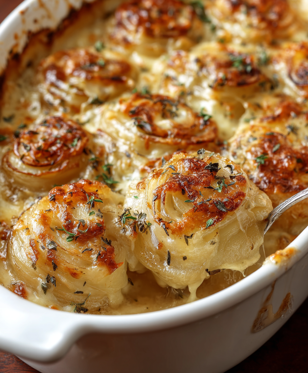 Cheesy Tennessee Baked Onion Gratin