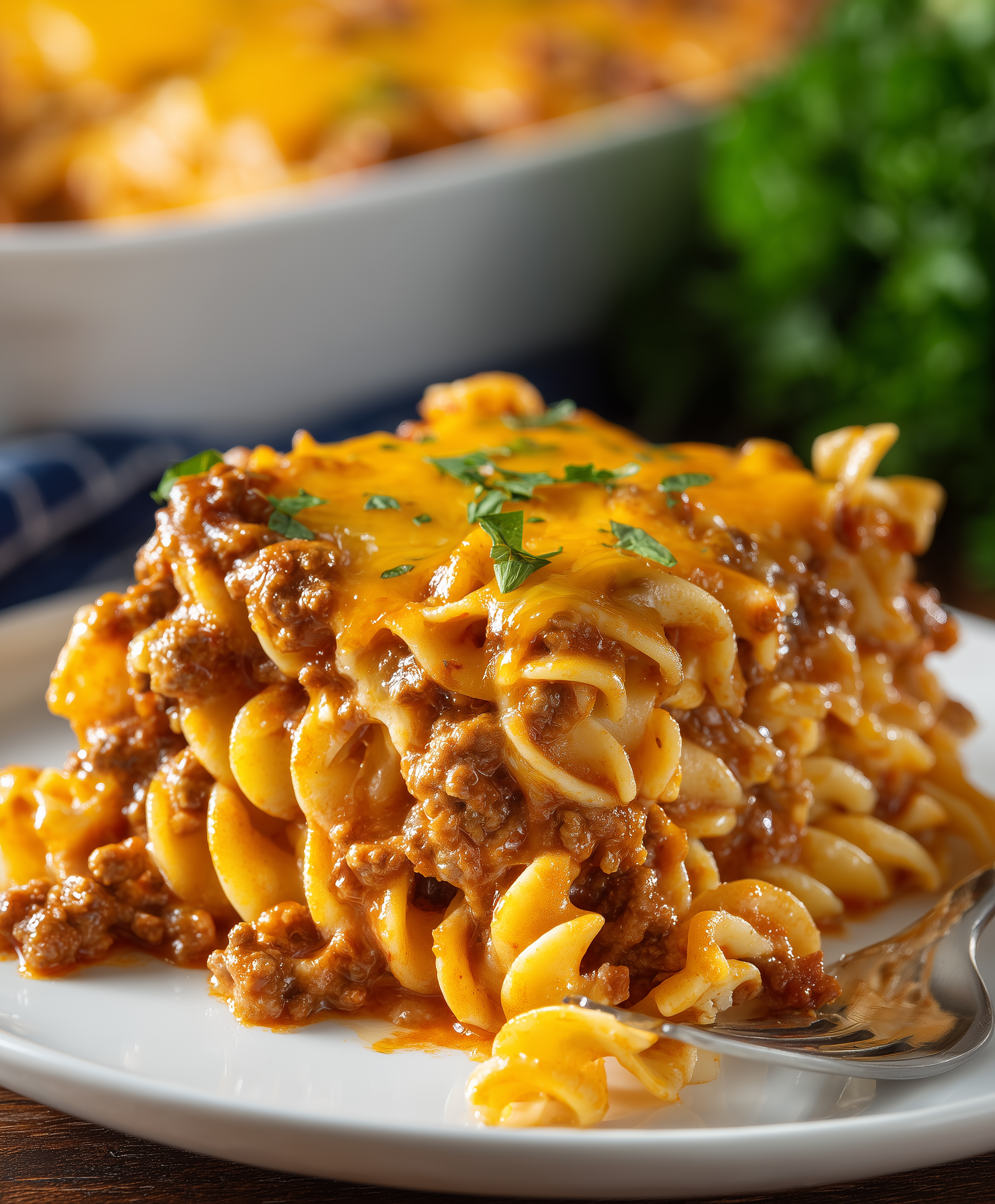 Cheesy Ground Beef Egg Noodle Casserole