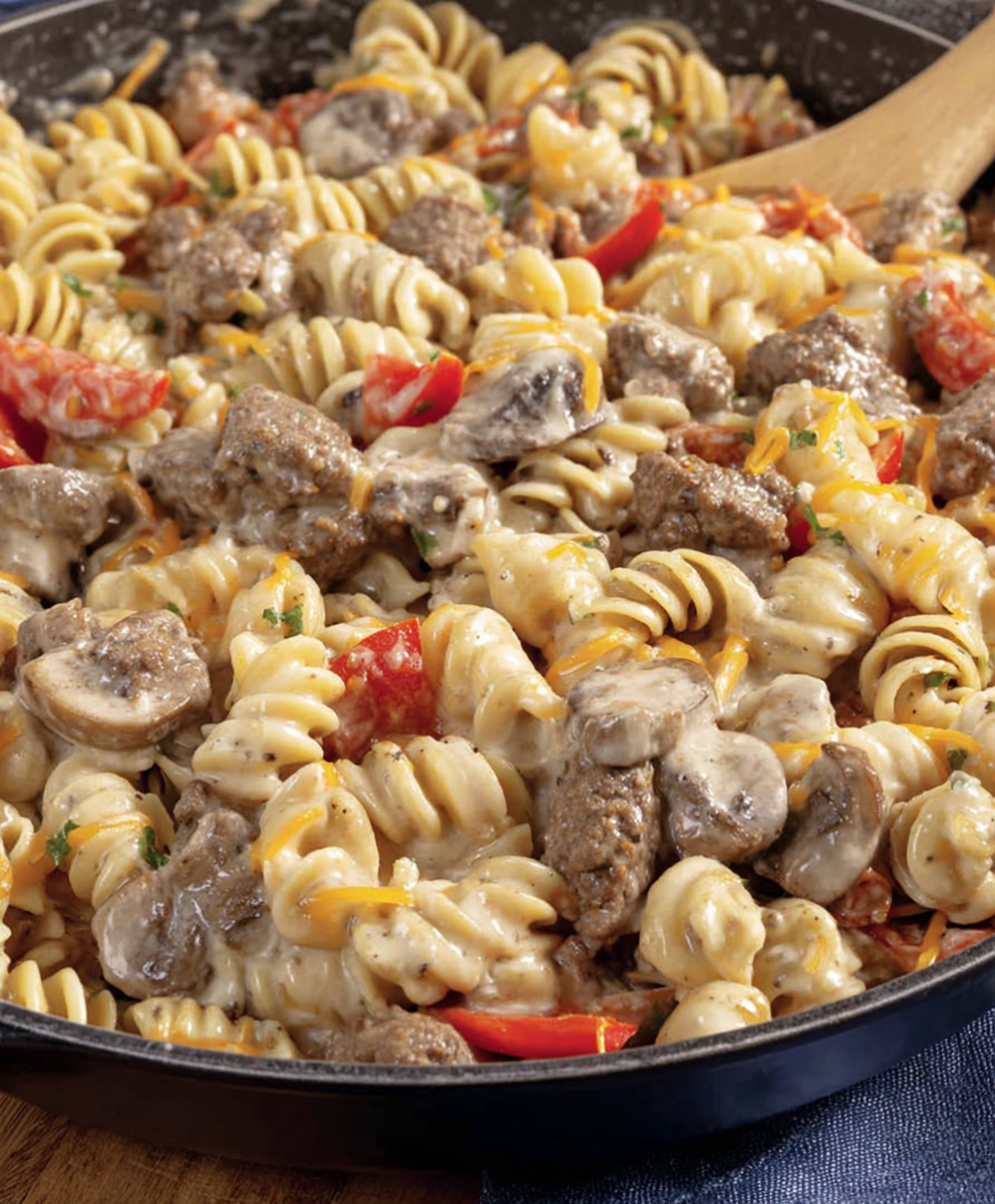 Cheesy pasta with beef