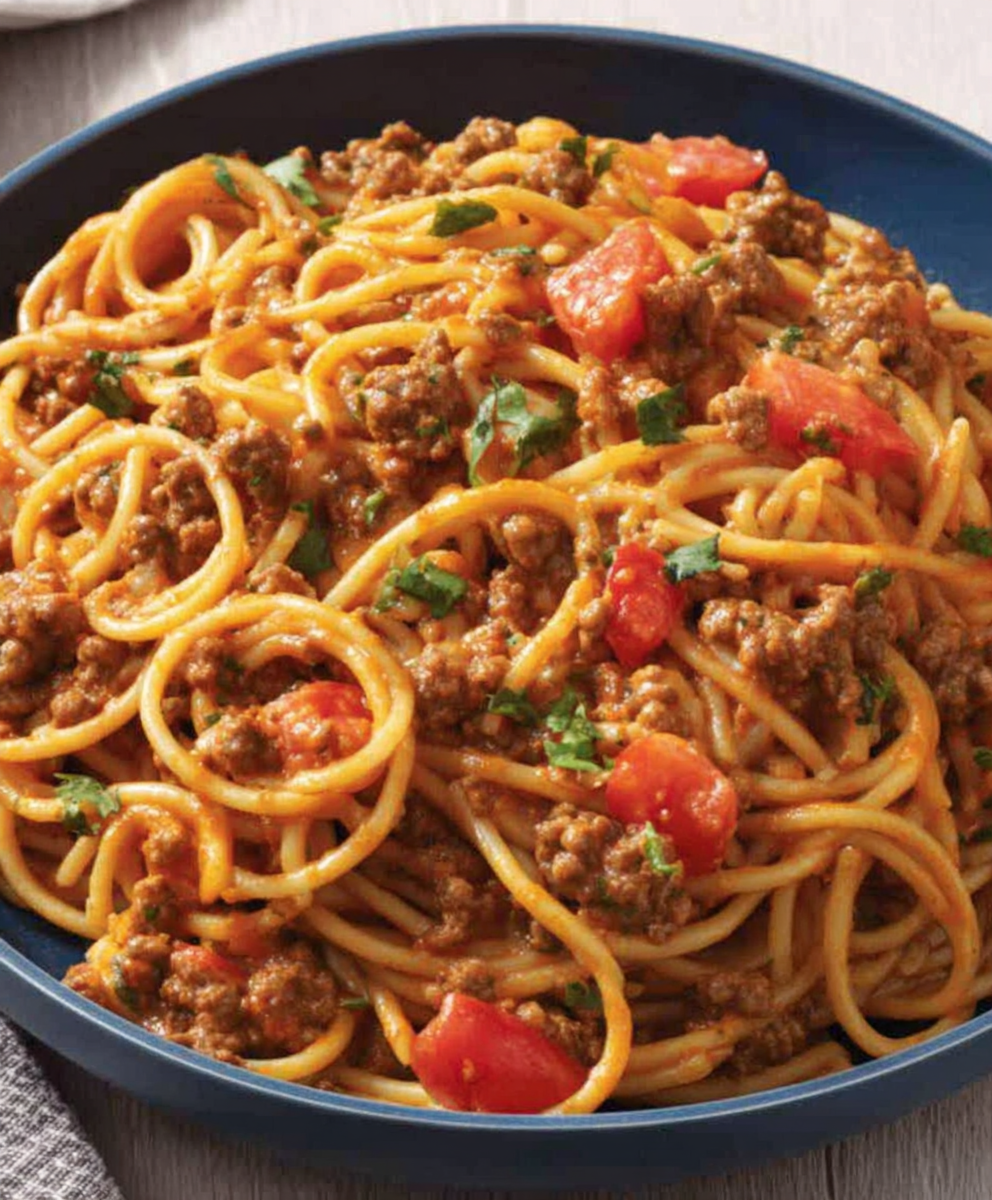 Cheesy Taco Spaghetti with Ground Beef