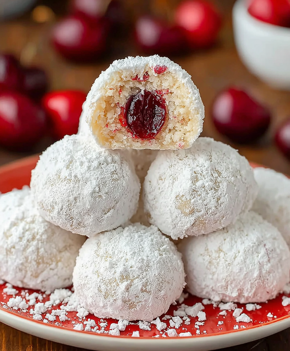 Cherry Coconut Snowball Cookies