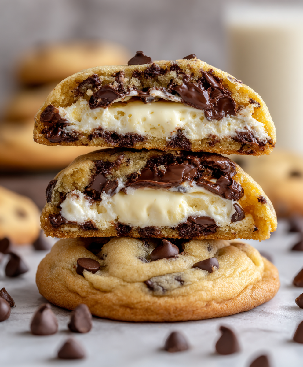 Chocolate Chip Cookies With Cheesecake Center