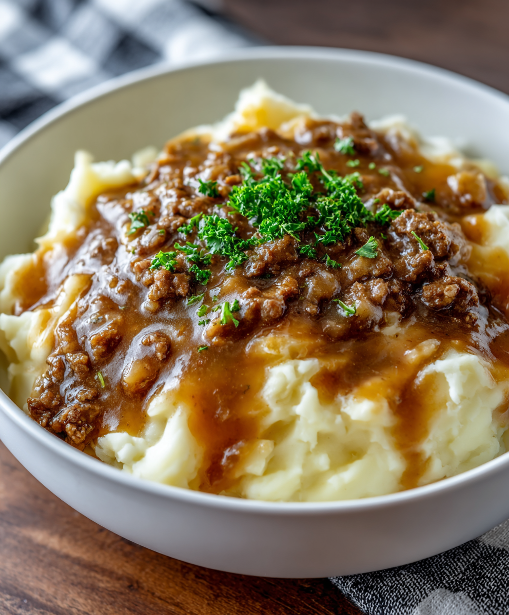 Ground Beef Gravy Over Potatoes