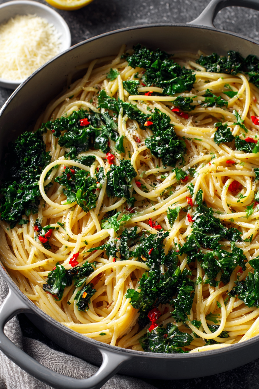 Aglio Olio Pasta Salad with Kale
