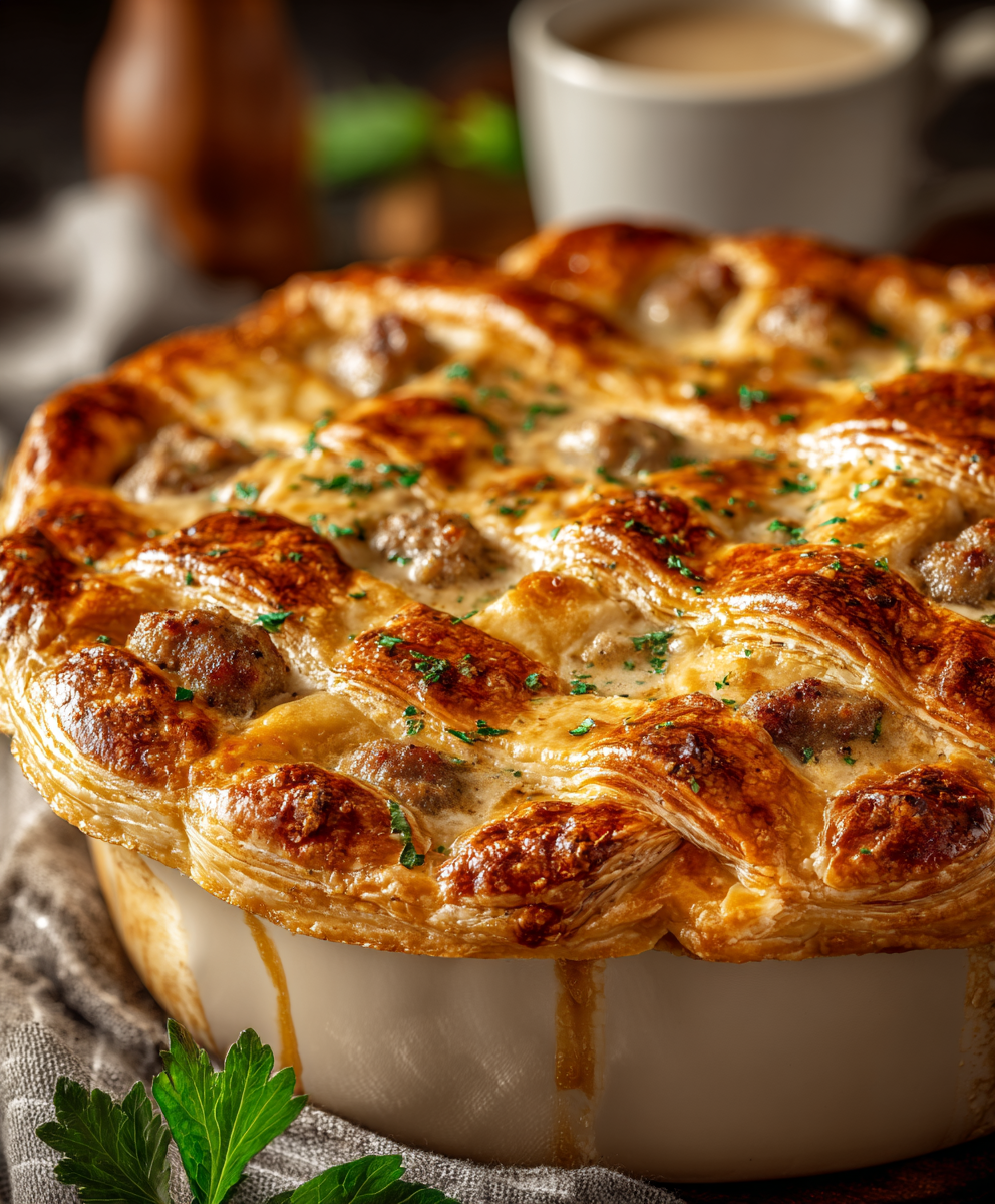 Lattice Biscuit Sausage Gravy Pie