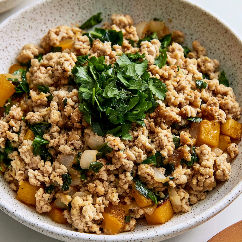 Roasted Butternut Squash with Ground Turkey