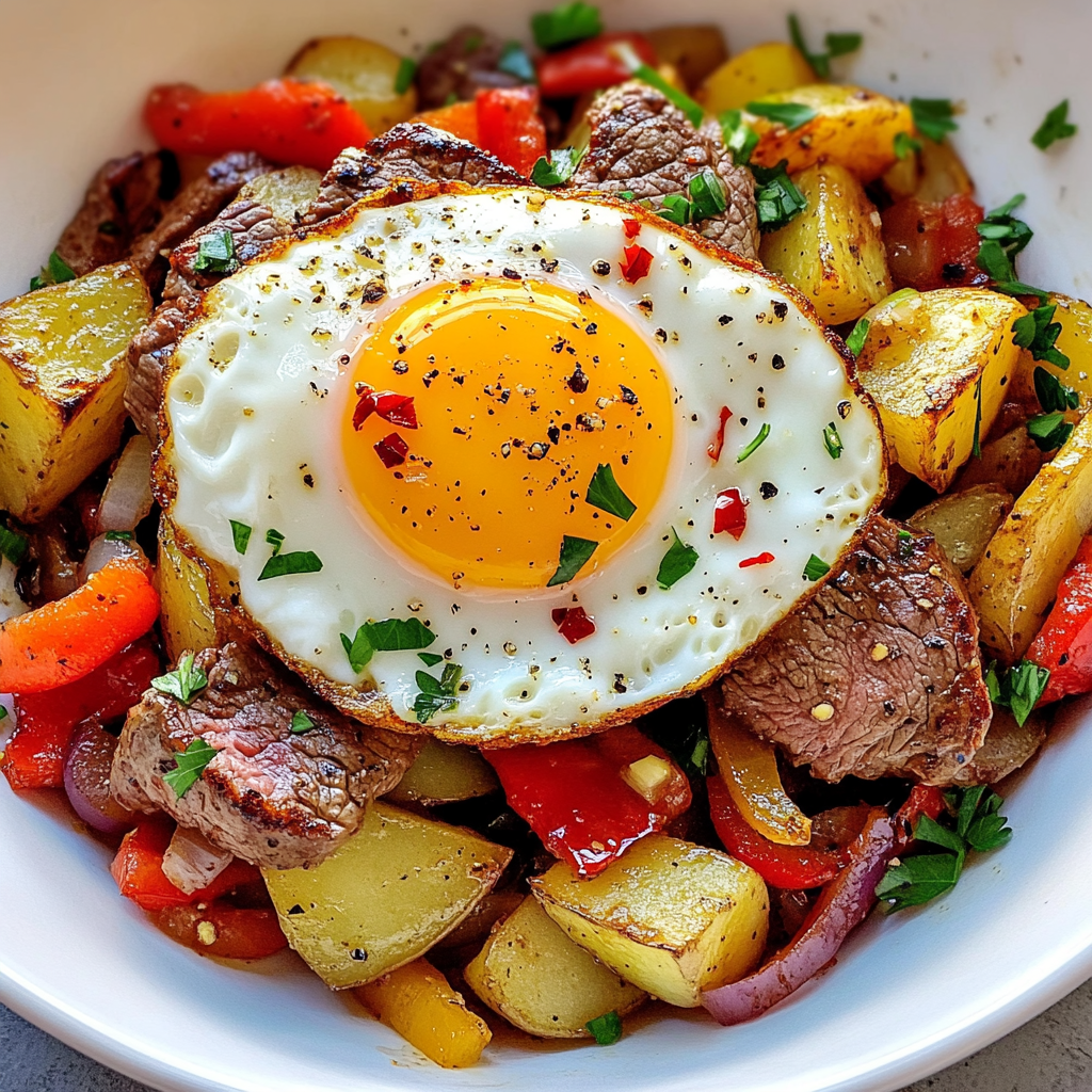 Steak and Potato Breakfast Hash in bowl