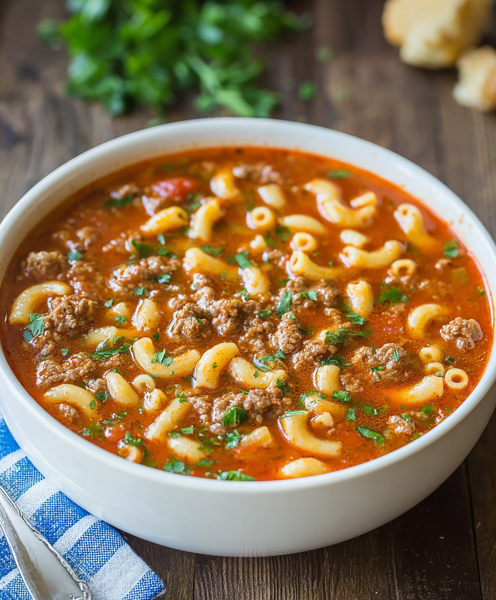 Tomato Beef Macaroni Soup