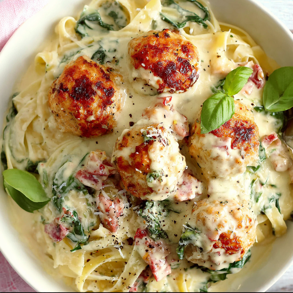 Spinach Alfredo Chicken Ricotta Meatballs