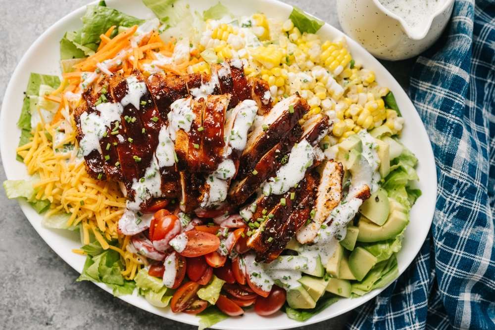 BBQ Chicken Salad with Ranch, Avocado & Crunchy Tortillas