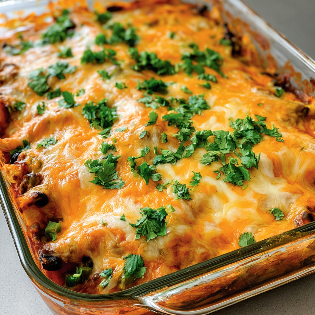 Cheesy Beef Enchilada Casserole