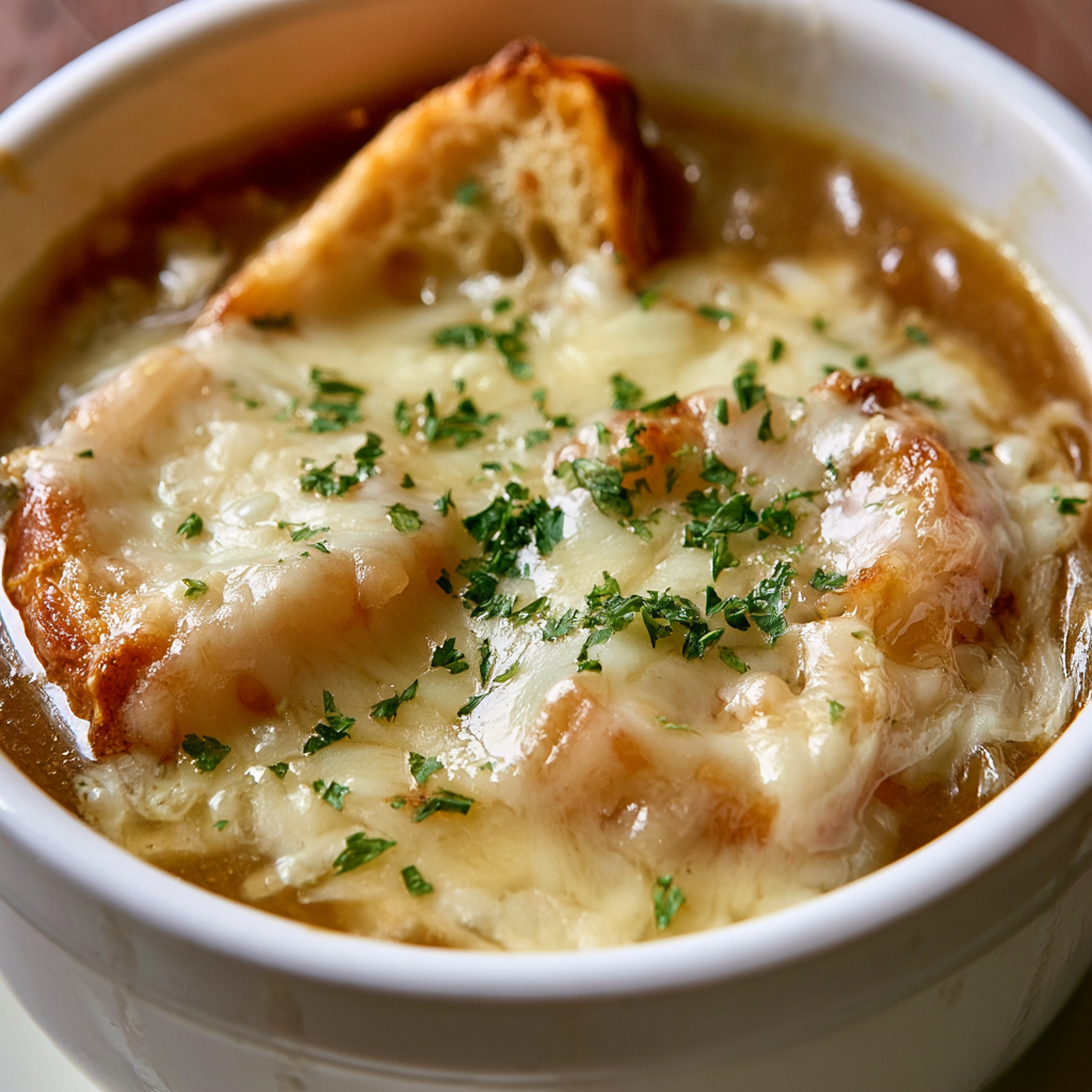 Gruyère-Topped Soup with Caramelized Onions
