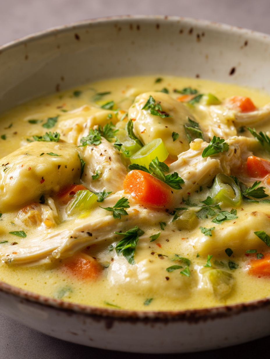 Chicken and Dumplings with Biscuits (Fast, Creamy, Cozy)
