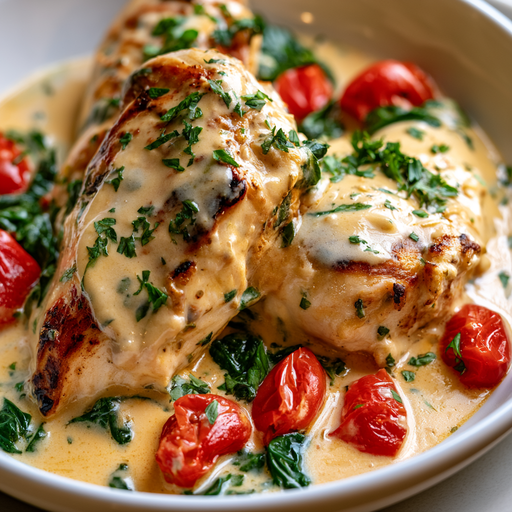 Creamy Parmesan Chicken and Cherry Tomatoes