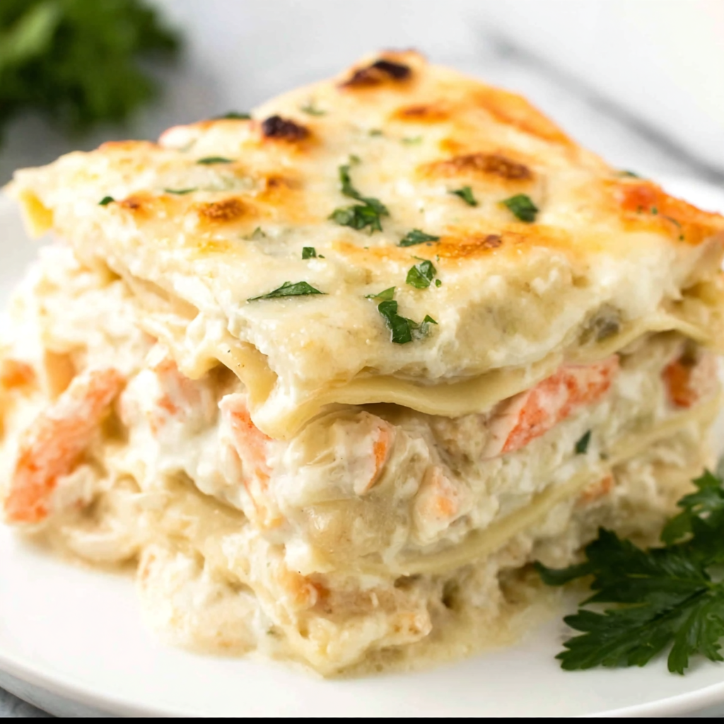 Easy Creamy Seafood Lasagna
