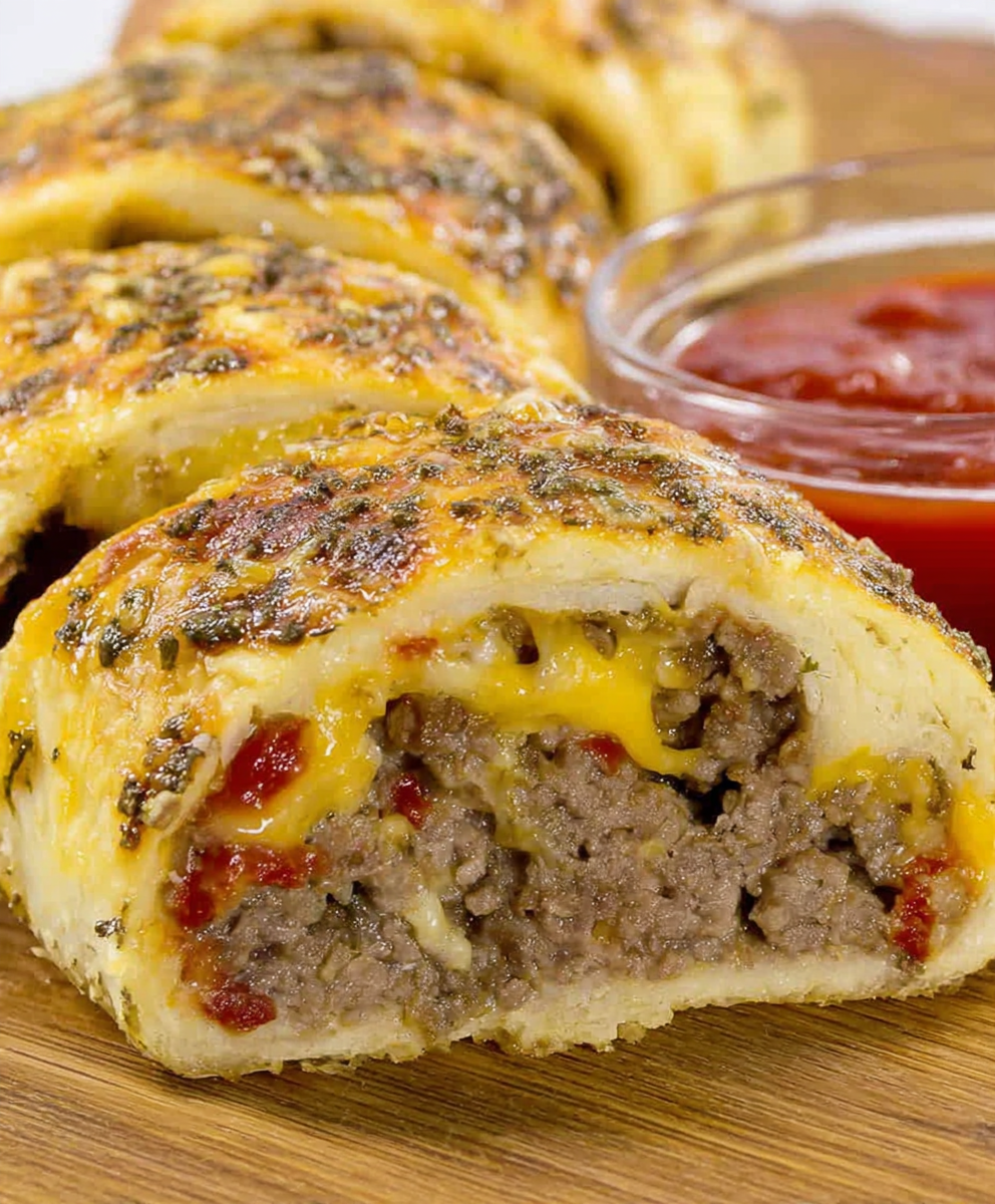 Baked Cheddar Cheeseburger Rollups