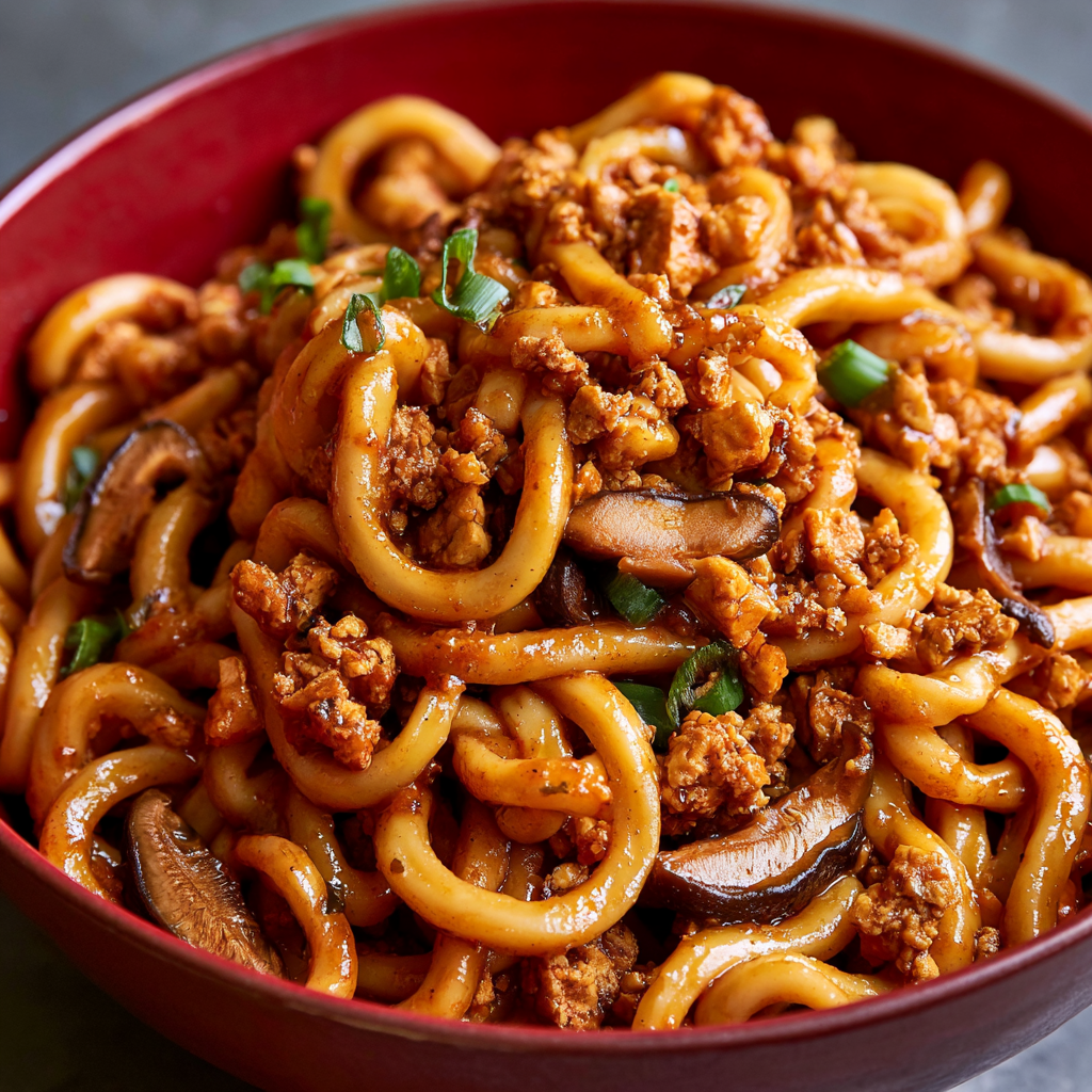 Garlic Udon Noodles with Crispy Tofu