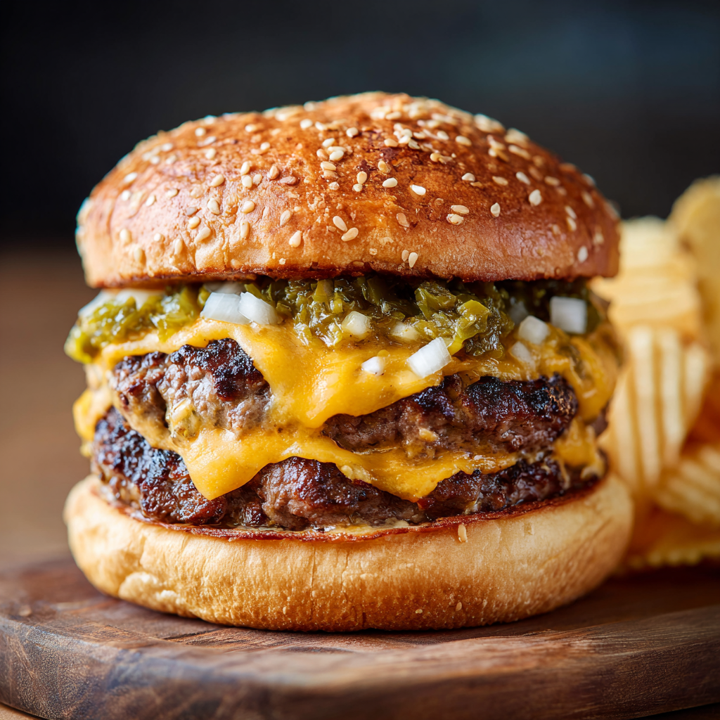 Green Chile Cheeseburgers (Hatch Chile, American Cheese)