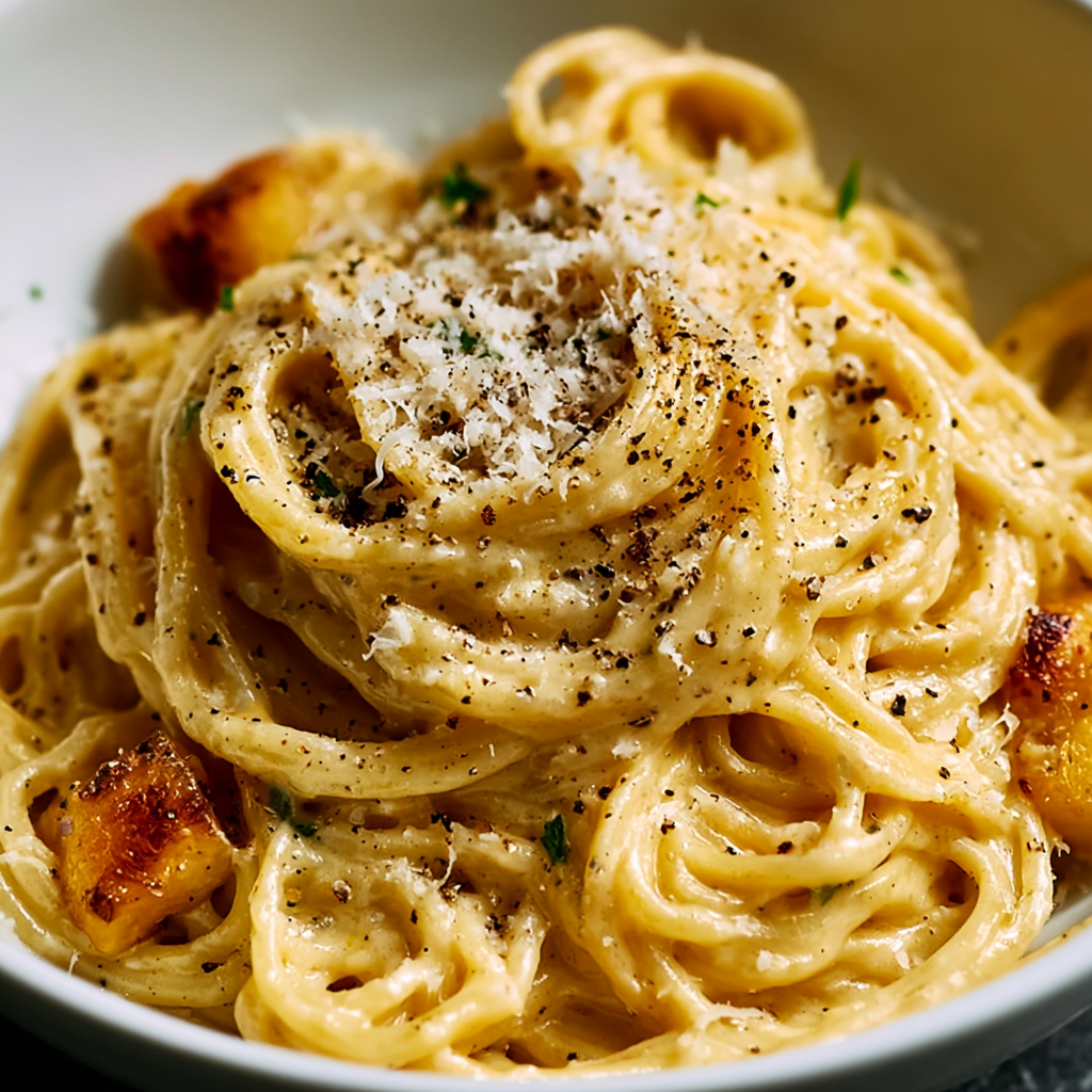 Creamy Halloumi Carbonara Spaghetti