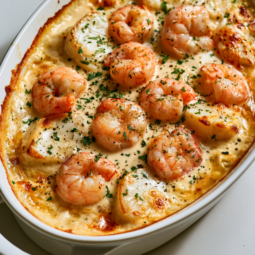 Creamy Seafood Casserole with Flounder