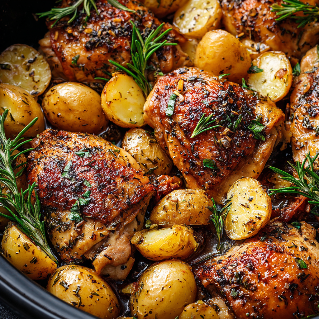 Slow Cooker Herb Infused Chicken and Potatoes | Easy One-Pot Dinner