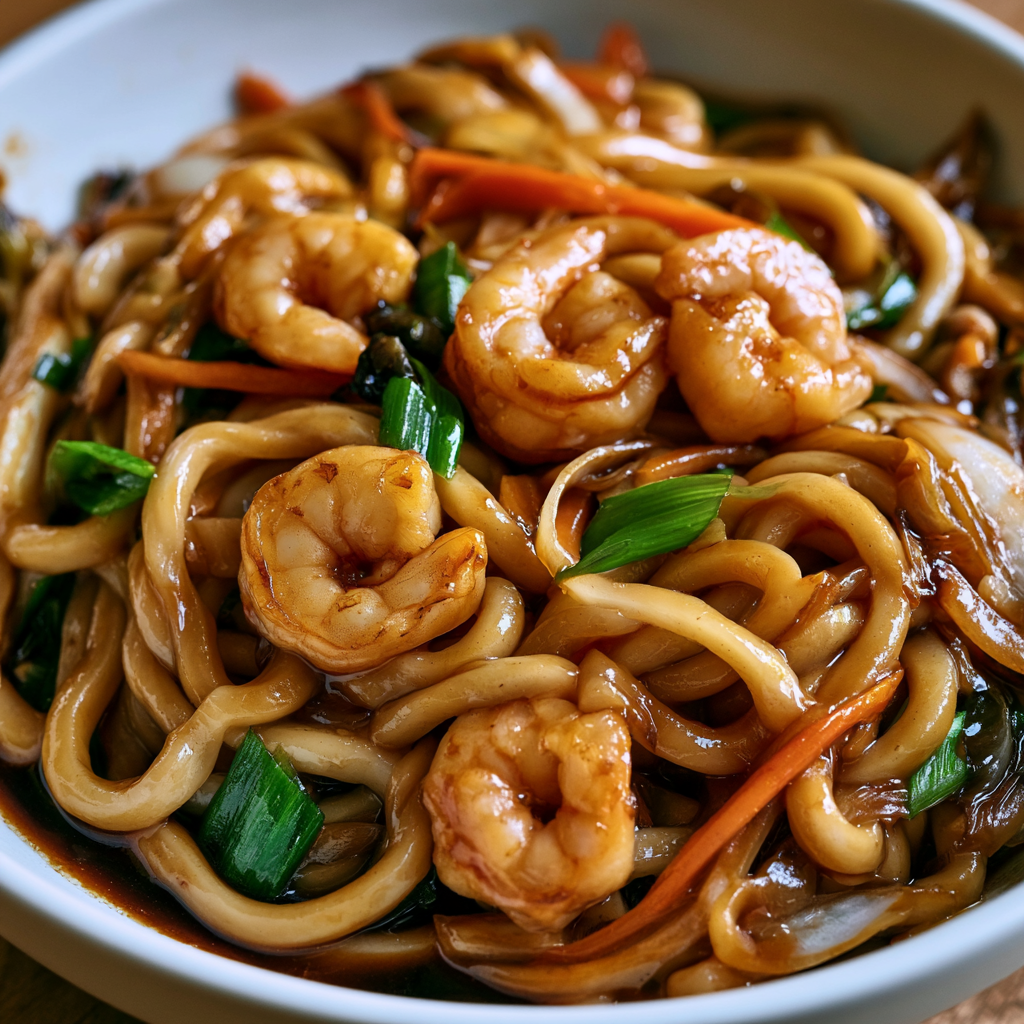 Shrimp Stir-Fried Udon Noodles