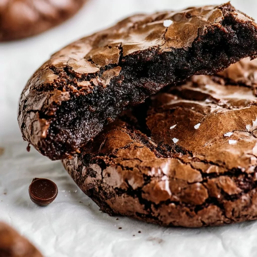 Dark chocolate brookies cookies with crackly tops and fudgy centers